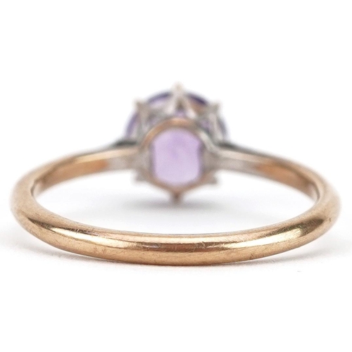 437 - A 9ct gold amethyst solitaire ring, the amethyst approximately 8.0mm in diameter x 4.95mm deep, size... 