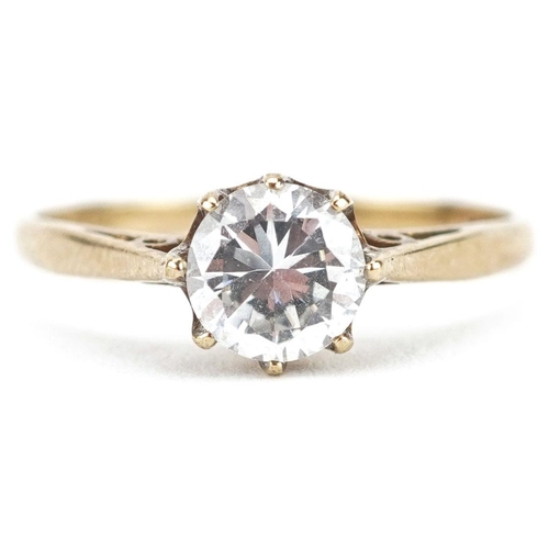 398 - A 9ct gold cubic zirconia solitaire ring, the cubic zirconia approximately 6.0mm in diameter, size O... 