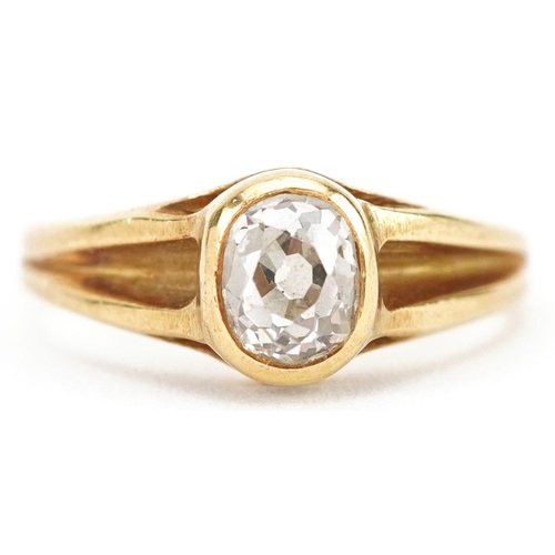 417 - An unmarked gold diamond solitaire ring, the diamond approximately 5.50mm x 4.50mm x 3.40mm deep, si... 