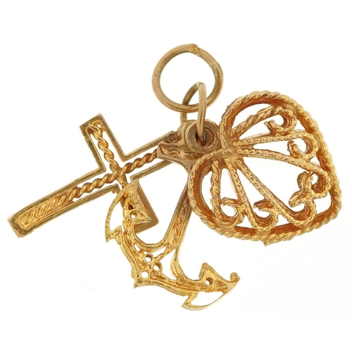 430 - A 9ct gold Faith, Hope & Charity charm, 3.7cm high, 3.0g.