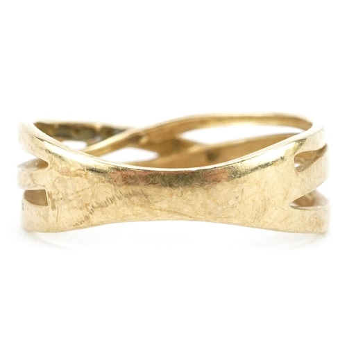 238 - A 9ct gold diamond crossover ring, size K, 1.7g.