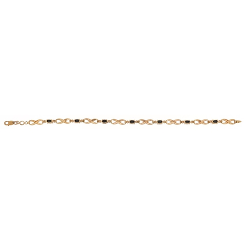  A 9ct gold sapphire and diamond infinity link bracelet, 18cm in length, 5.2g.