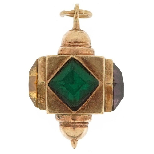 348 - A 9ct gold charm in the form of a lantern set with colourful stones, 2.2cm high, 3.4g.