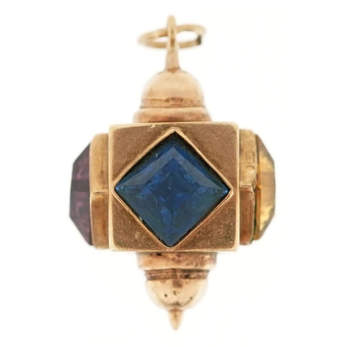 348 - A 9ct gold charm in the form of a lantern set with colourful stones, 2.2cm high, 3.4g.