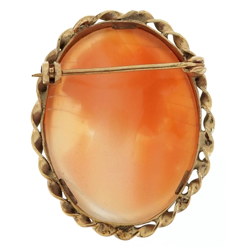 206 - A 9ct gold mounted cameo shell brooch carved with a maiden head, 3.7cm high, 8.8g.