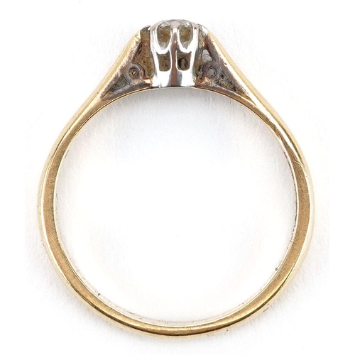 175 - An 18ct gold diamond solitaire ring, the diamond approximately 3.80mm in diameter, size O, 3.2g.