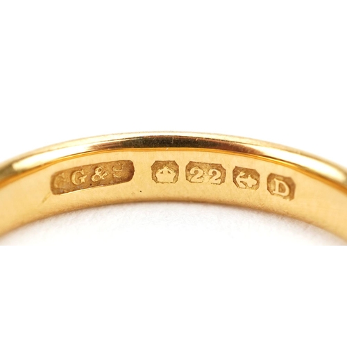  A George V 22ct gold wedding band, Birmingham 1928, size N/O, 4.6g.