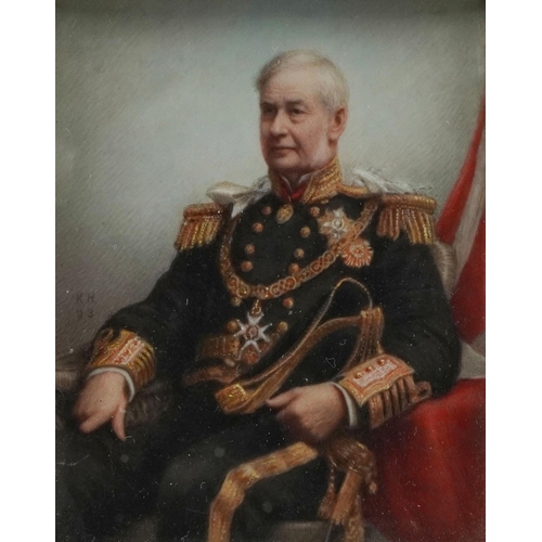  A Victorian three quarter length portrait of Admiral of the Fleet Sir Alex Milne, watercolour on car... 