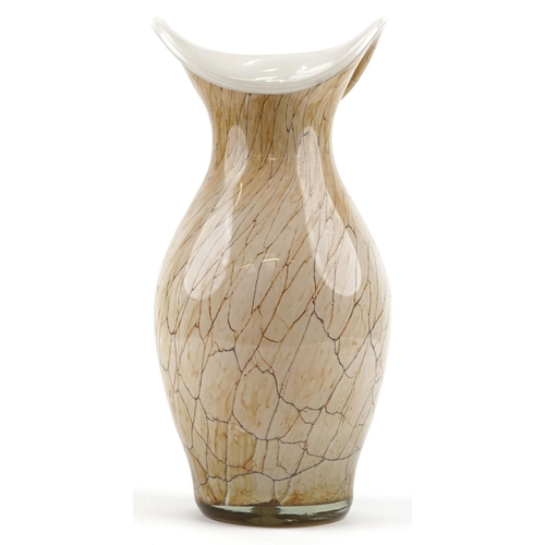 1190 - A mid 20th century cream art glass vase with overturned lip, 38cm high.