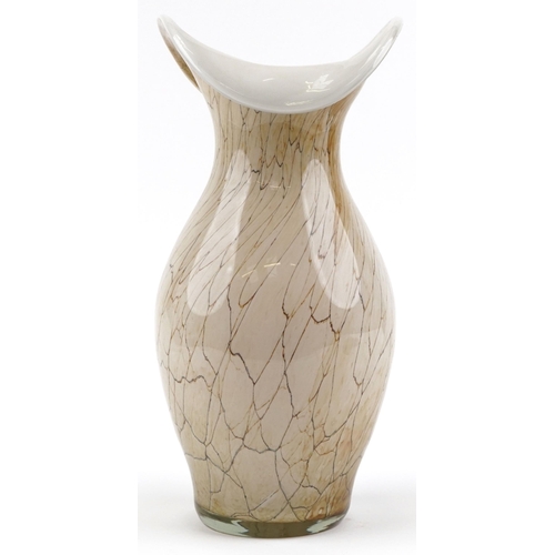 1190 - A mid 20th century cream art glass vase with overturned lip, 38cm high.