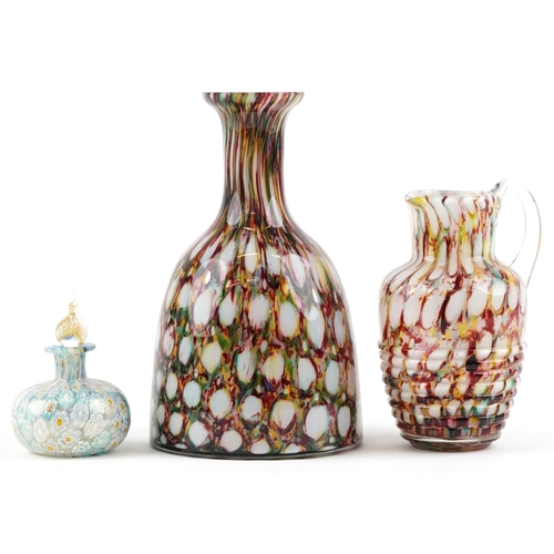 1350 - A mid 20th century millefiori Murano scent bottle with stopper, 9cm high, together with a late 20th ... 