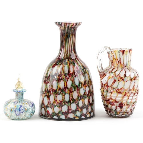 1350 - A mid 20th century millefiori Murano scent bottle with stopper, 9cm high, together with a late 20th ... 