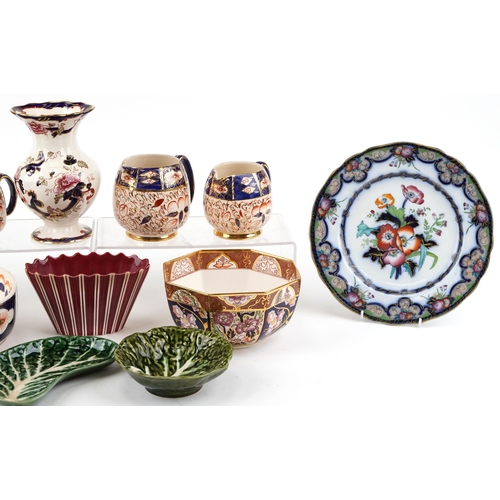 1363 - A mixed group of ironstone pottery including Mason's, together with a Sylvac planter, two cabbage wa... 