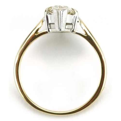  An 18ct gold marquis yellow diamond ring, the diamond approximately 2.20 carat, size M, 4.2g.