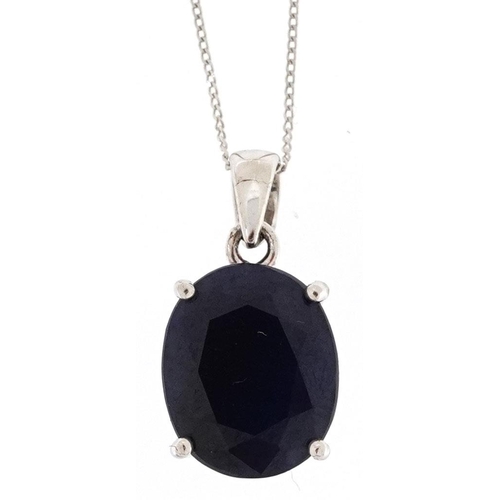 361 - A white gold sapphire solitaire pendant on a 9ct white gold necklace, the sapphire approximately 11.... 