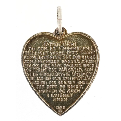 66 - T Holth silver and blue guilloche enamel love heart pendant with a prayer, 1.9cm high, 3.0g.