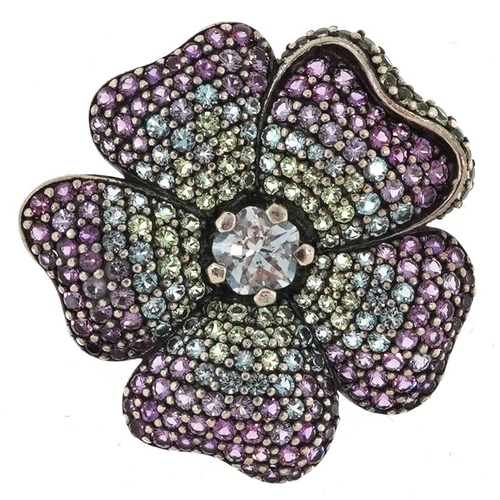  A Pandora silver Dazzling Glorious Bloom flower brooch pendant, 2.4cm in diameter, 4.5g, with box an... 