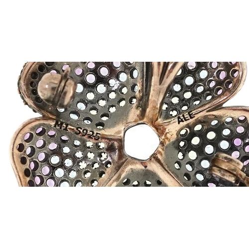  A Pandora silver Dazzling Glorious Bloom flower brooch pendant, 2.4cm in diameter, 4.5g, with box an... 