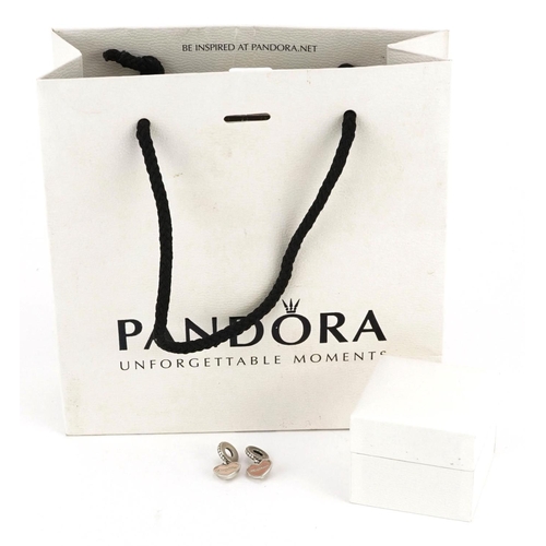 412 - Two Pandora silver and enamel mother and daughter charms, 2.2cm high, total 6.7g, with box and gift ... 