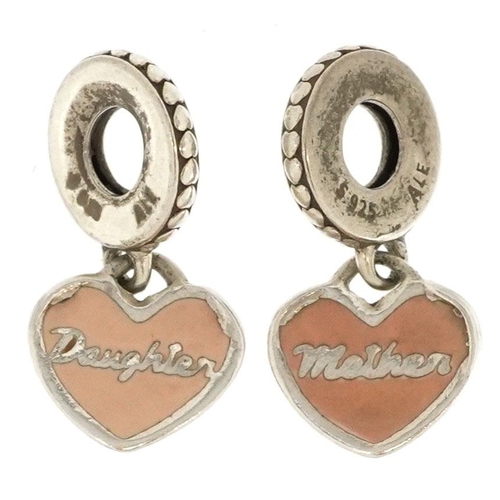 412 - Two Pandora silver and enamel mother and daughter charms, 2.2cm high, total 6.7g, with box and gift ... 