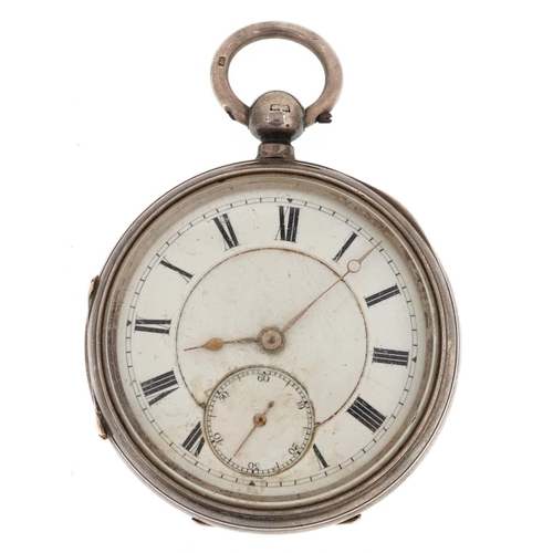 318 - An Edwardian gentlemen's silver open face key wind pocket watch having enamelled and subsidiary dial... 