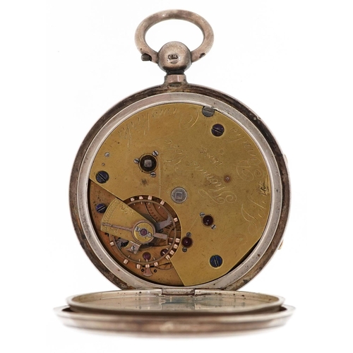 318 - An Edwardian gentlemen's silver open face key wind pocket watch having enamelled and subsidiary dial... 