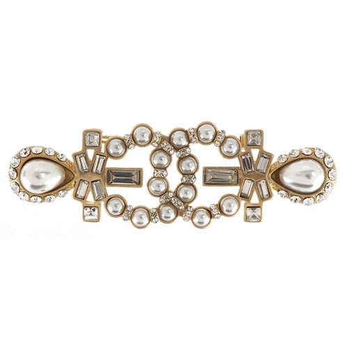  Chanel, vintage Chanel monogram brooch set with clear stones and simulated pearls, marked 19A, 7cm w... 