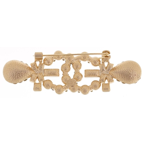  Chanel, vintage Chanel monogram brooch set with clear stones and simulated pearls, marked 19A, 7cm w... 