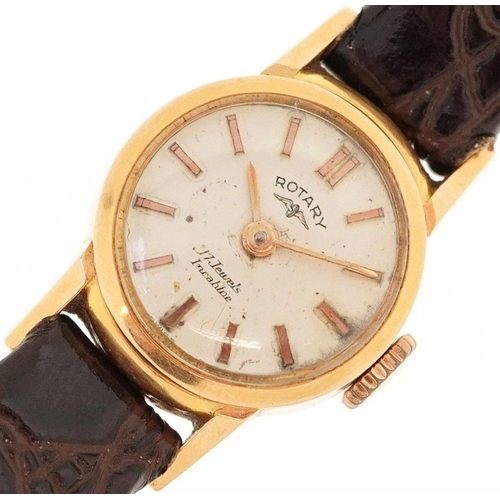 482 - Rotary, ladies 18ct gold cased manual wind wristwatch, 15mm in diameter.