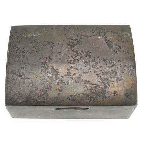 662 - A rectangular silver dome topped cigar box with hinged lid, indistinct hallmarks, 5.5cm H x 12.5cm W... 