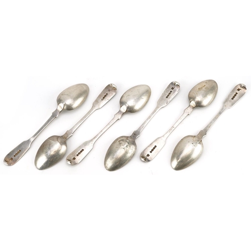 673 - Elizabeth & John Eaton, a set of six Victorian silver teaspoons, London 1858, 14.5cm in length, tota... 