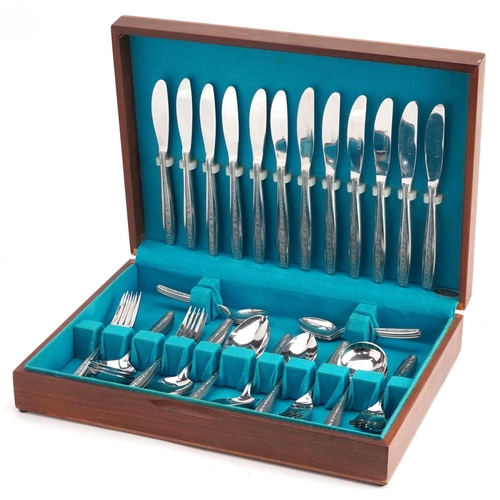 709 - A six place canteen of Valiant stainless steel cutlery, the canteen 38.5cm wide.