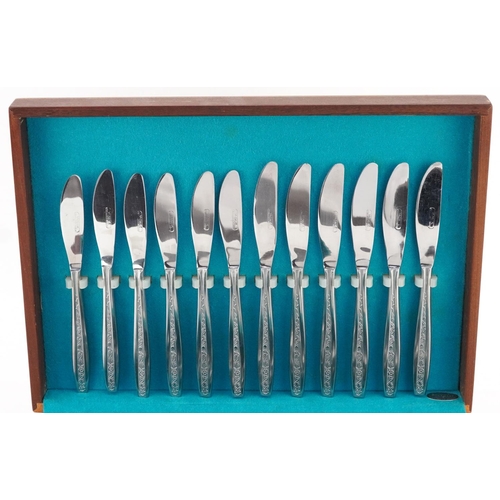 709 - A six place canteen of Valiant stainless steel cutlery, the canteen 38.5cm wide.