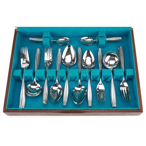 709 - A six place canteen of Valiant stainless steel cutlery, the canteen 38.5cm wide.