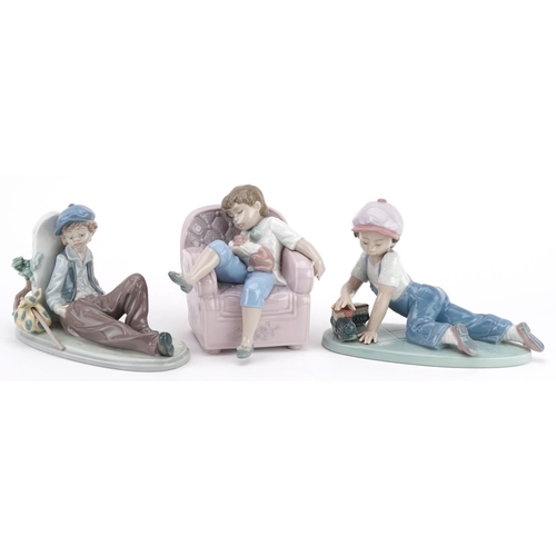 743 - Three Lladro figures of a young children comprising - All Aboard 7619, Time to Rest 5399 and Nap Tim... 