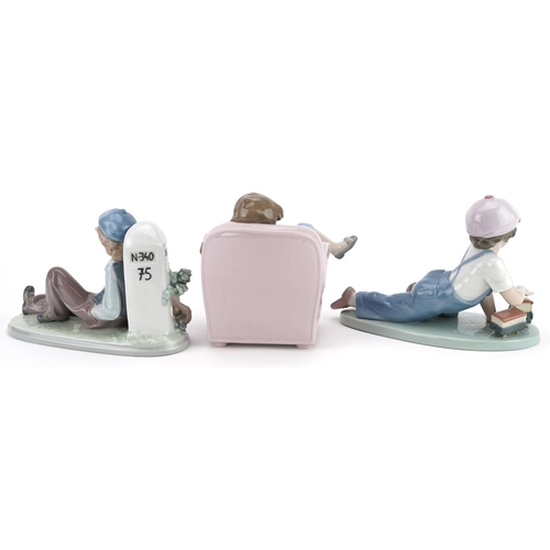 743 - Three Lladro figures of a young children comprising - All Aboard 7619, Time to Rest 5399 and Nap Tim... 