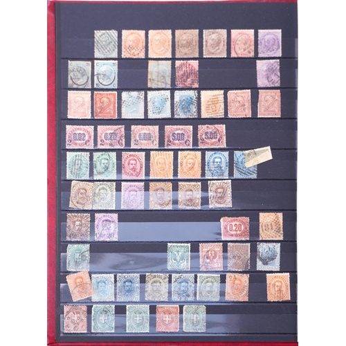 1519 - A red stamp album with 19th century and later stamps of Italy, Switzerland and Austria.