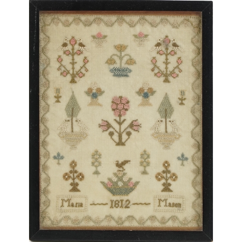 204 - An early 19th century needlework embroidery by Maria Mason, dated 1812, within an ebonised frame, 19... 