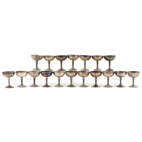 1367 - A group of 18 Spanish plated goblets, 11cm high.