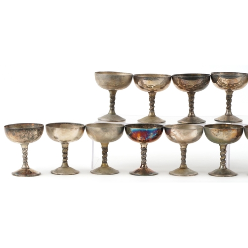 1367 - A group of 18 Spanish plated goblets, 11cm high.