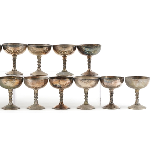 1367 - A group of 18 Spanish plated goblets, 11cm high.