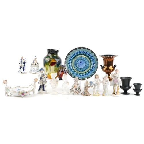 1372 - A mixed group of British and European ceramic items including two Wedgwood classical urns, a Moorcro... 