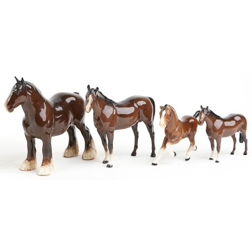 441 - Six Beswick brown horses and two Sylvac horses including a large Shire horse, the largest 34cm in le... 