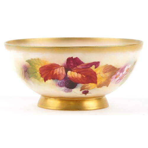 184 - A Royal Worcester hand painted porcelain bowl decorated by K. Blake, 22cm in diameter.