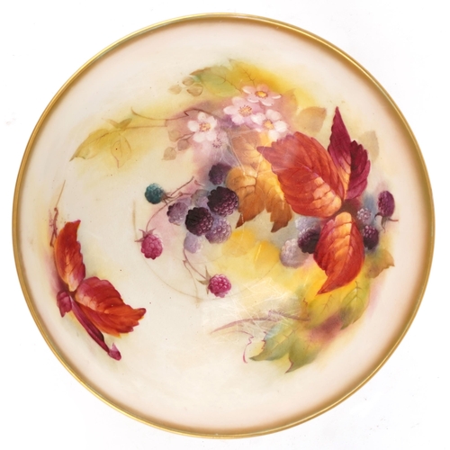 184 - A Royal Worcester hand painted porcelain bowl decorated by K. Blake, 22cm in diameter.