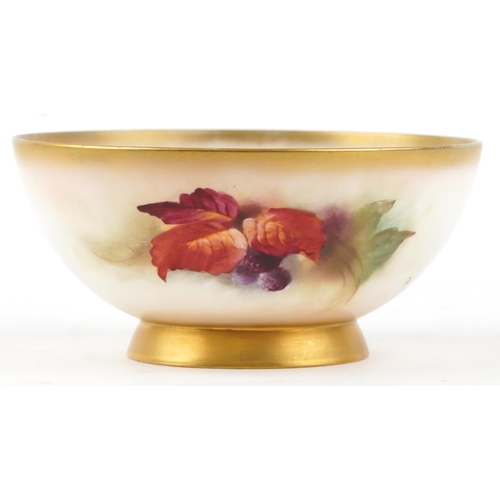 184 - A Royal Worcester hand painted porcelain bowl decorated by K. Blake, 22cm in diameter.