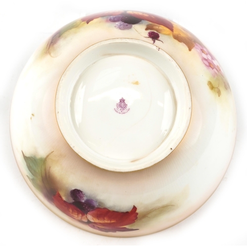 184 - A Royal Worcester hand painted porcelain bowl decorated by K. Blake, 22cm in diameter.