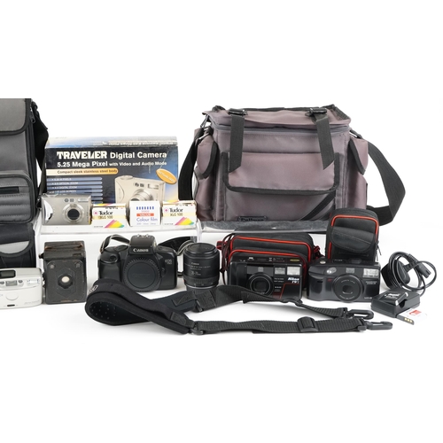 485 - Vintage and later cameras, lenses and accessories including Canon EOS 750, Zeiss Ikon Baldur and Son... 