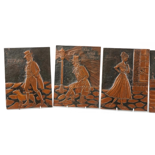 313 - A set of six Dicken's characters coppered wall plaques comprising The Artful Dodger, Nancy, Fagin, O... 