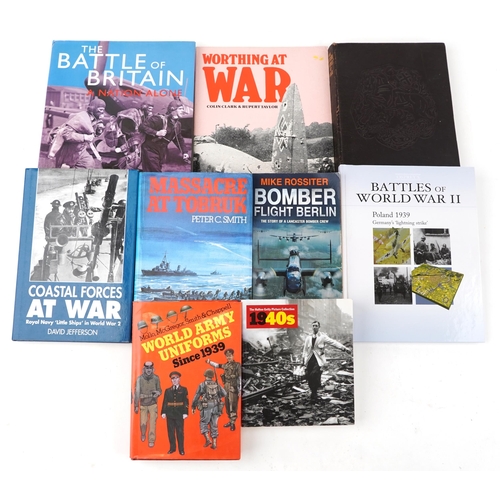 726 - A collection of military interest books including Battles of World War II, Massacre at Tobruk, Coast... 